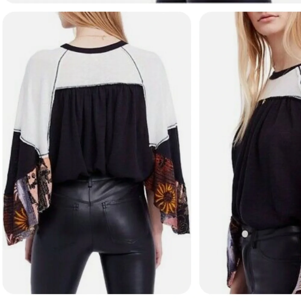 Free People NWT Friday Fever Top OB799522 Top Relaxed Black Size S
